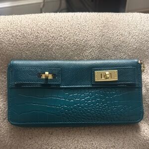Olivia + Joy Blue and Gold Clutch with Crocodile Texture